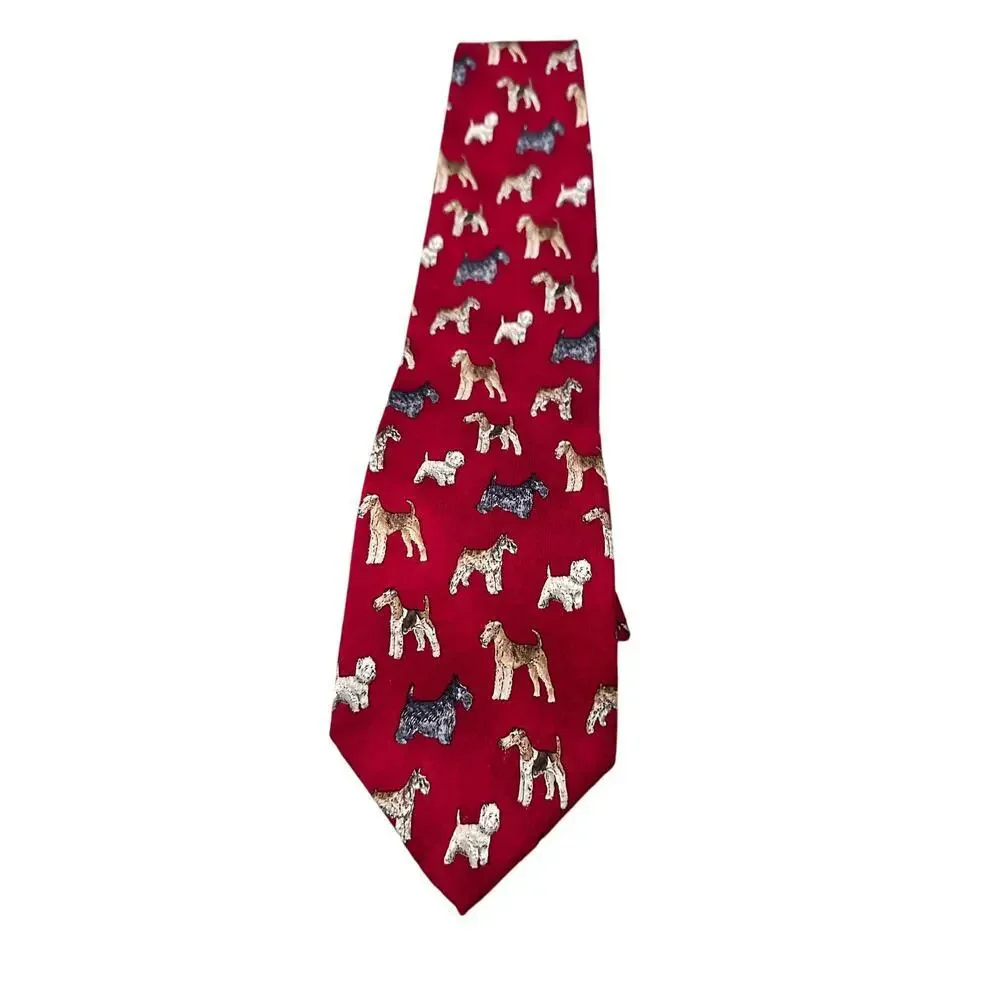 Parker Sage Men's Red 100% Silk Dog mini schnauzer terrier Pattern Neck Tie